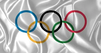 two colorful olympic rings sitting on a white cloth at Les Remparts in Carcassonne
