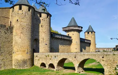 an old castle with two towers and a bridge at 2 Bedroom Gorgeous Home In Saint-Laurent-De-La-Ca in Saint-Laurent-de-la-Cabrerisse