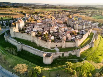an aerial view of a castle at T2 Cosy Vue Sur La Cité in Carcassonne