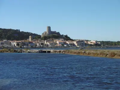 a view of a river with a town in the background at Villa Climatisée 6 Pers - Proche Port & Village - Parking Privé - FR-1-796-88 in Gruissan