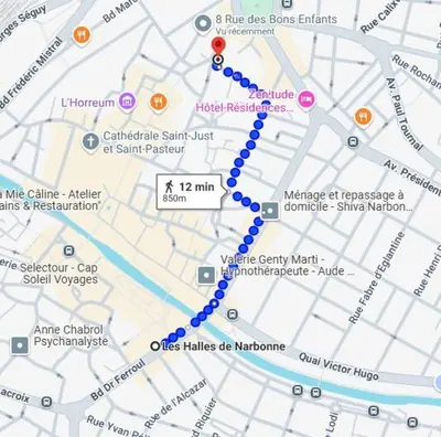 a map of a subway line with colored dots at Le BEHNA - Wi-Fi Apartment - Air Conditioning in Narbonne