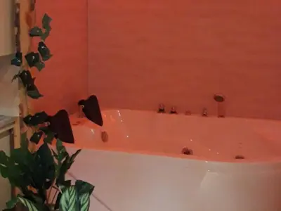 a bath tub in a bathroom with a mirror at Mobil-home spacieux avec terrasse - 6 personnes - API-1-52-676 in Sournia