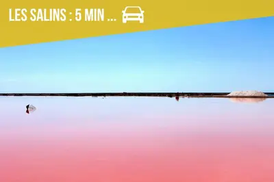a picture of a lake with the words las salinas at Charmante maison rénovée au cœur du village de Gruissan in Gruissan