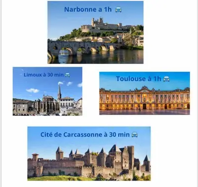 a collage of pictures of different cities and buildings at grand studio avec terrasse centre Castelnaudary in Castelnaudary