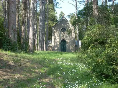 an old stone church in the middle of the woods at Chateau st-auriol - magnanerie in Lagrasse