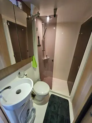 a bathroom with a toilet and a sink and a shower at BATEAU NAVYLIS Croisière in Capestang