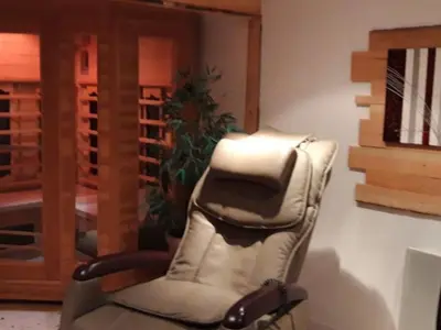 a reclining chair in a room with a plant at Mobil-Home avec Terrasse pour 4 pers. - API-1-52-1600 in Sournia